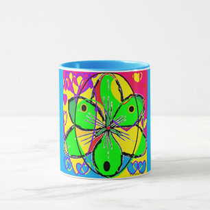 Mug Art design bleu jaune vert fleur motif