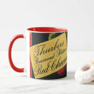 Mug Art d'étiquette de caisse de fruits vintage, ceris