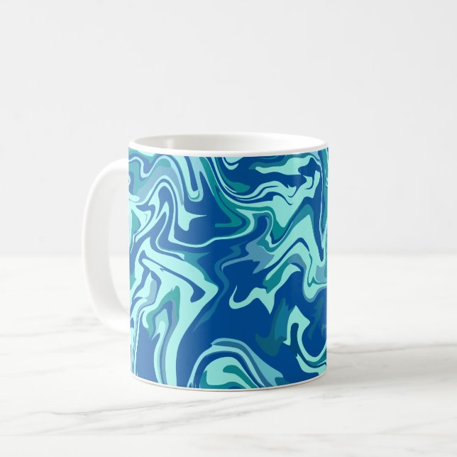 Mug Art d'onde fluide Abstrait avec des rouleaux bleus (Devant gauche)