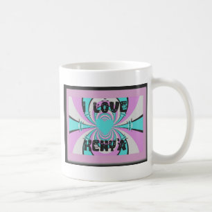 Mug Art du cœur kenyan : J'aime le Kenya Abstrait Cyan