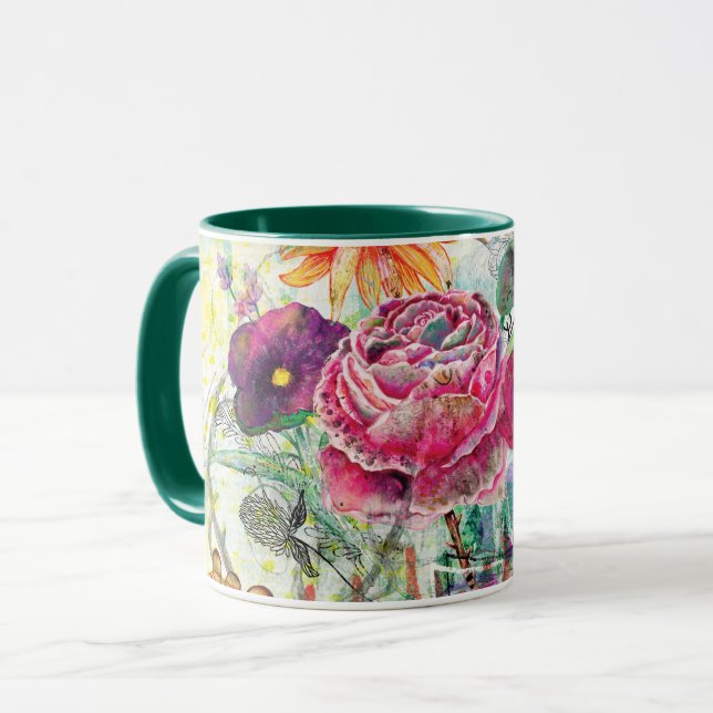Mug Art du collage multimédia fantaisiste (Devant gauche)