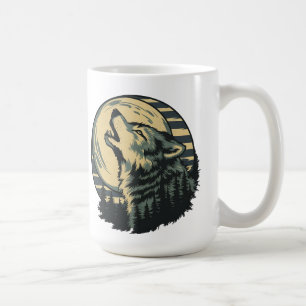 Mug Art du loup hurlant sarcelle sous la lune