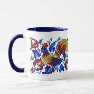 Mug Art d'Ukrainien de Petrykivka de coq