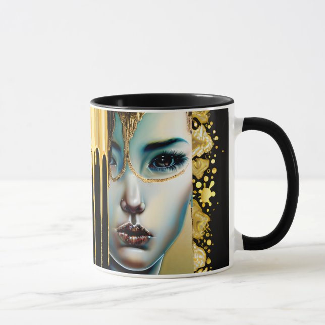 Mug Art Fantastique Mystique Éthéré Noir et Or (Droite)