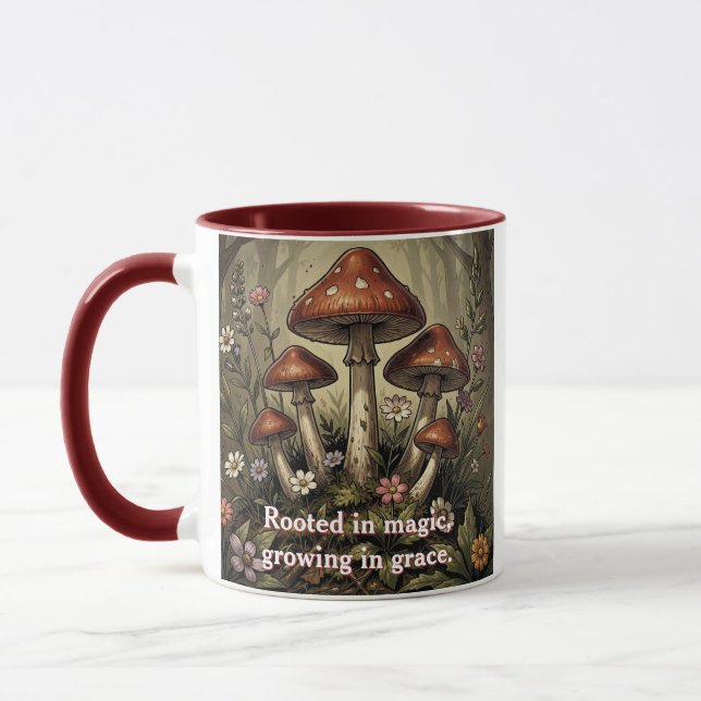 Mug Art Fleurs sauvages et champignons rouges vintage (Gauche)