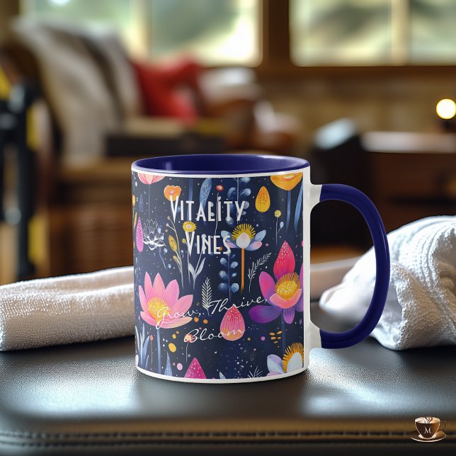 Mug Art floral abstrait moderne avec botanique vibrant (Créateur téléchargé)
