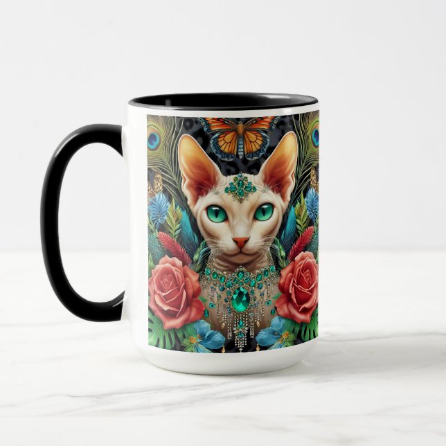 Mug Art Floral Chat Sphynx Blanc (Gauche)