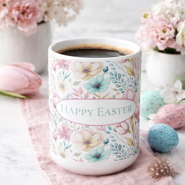 Mug Art floral de Pâques pastel avec des floraisons pr (Créateur téléchargé)