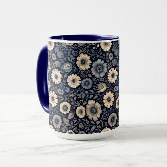 Mug Art Floral Indigo | Conception inspirée de Burne-J (Devant gauche)