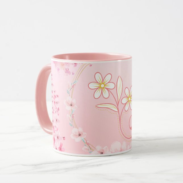Mug Art Floral Rose, Bénédiction Printanière (Devant gauche)