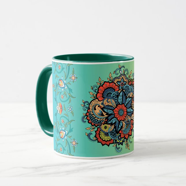 Mug Art Floral Vert Mehndi, Splendor Infini (Devant gauche)
