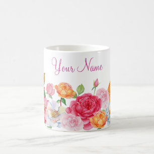 Mug Art Flowers Rose nom personnalisé