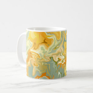 Mug Art fluide abstrait jaune, orange et vert