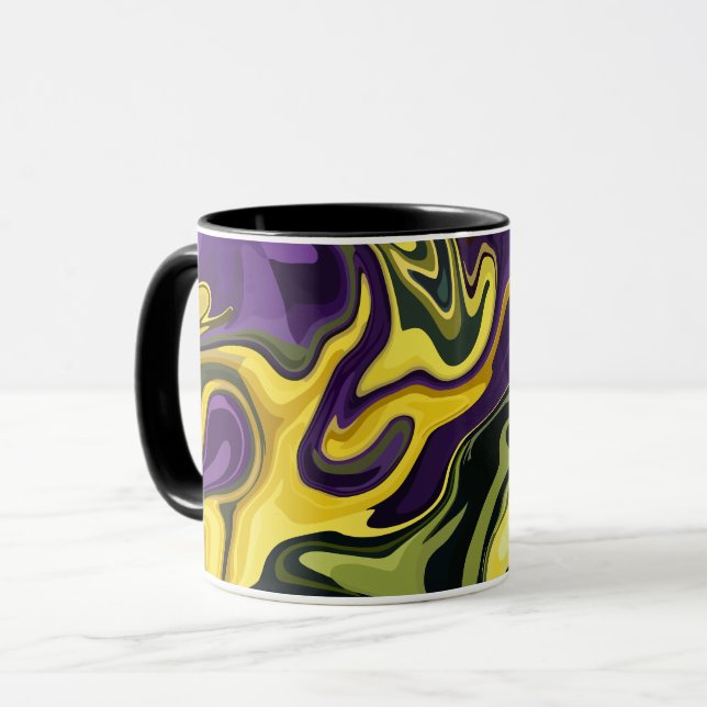 Mug Art fluide abstrait jaune, violet et vert  (Devant gauche)