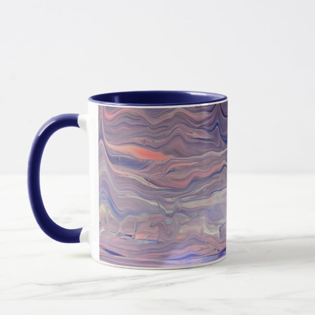 Mug Art fluide abstrait moderne Acrylique versé bleu m (Gauche)