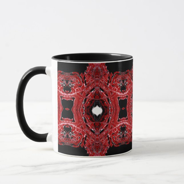 Mug Art fluide acrylique abstrait rouge labyrinthique (Gauche)