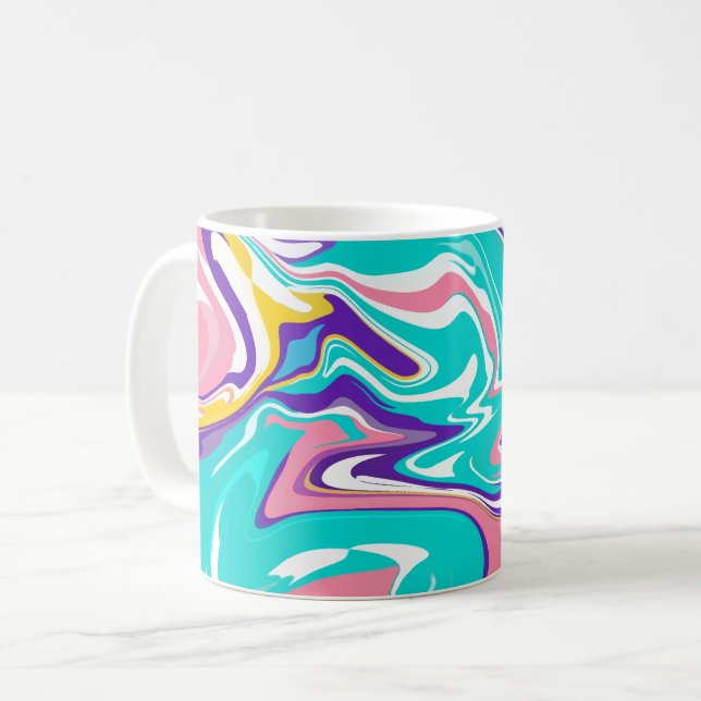 Mug Art fluide avec tourbillons roses, turquoise et ja (Devant gauche)