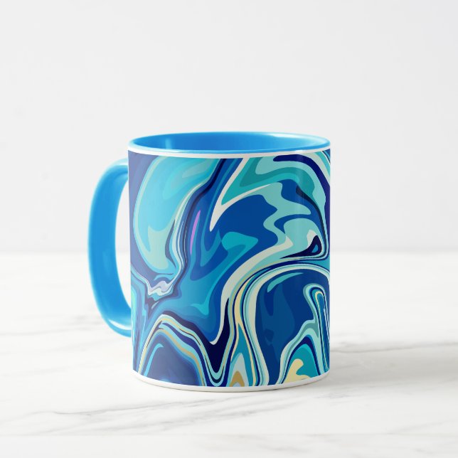 Mug Art fluide tranquille avec tourbillons bleus et aq (Devant gauche)