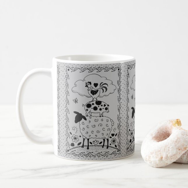 Mug ART FOLAIRE ANIMAUX DE FERME MOULER PIG ROOSTER Pr (Avec donut)
