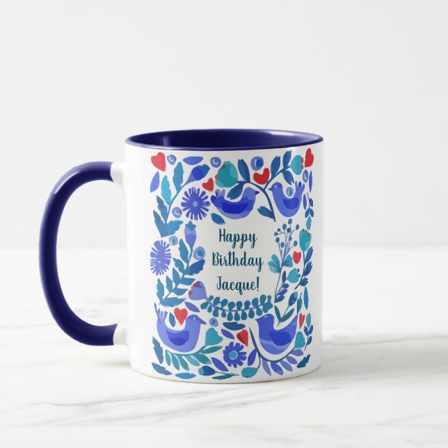 Mug Art folklorique Bluebird cadeau d'anniversaire per (Gauche)