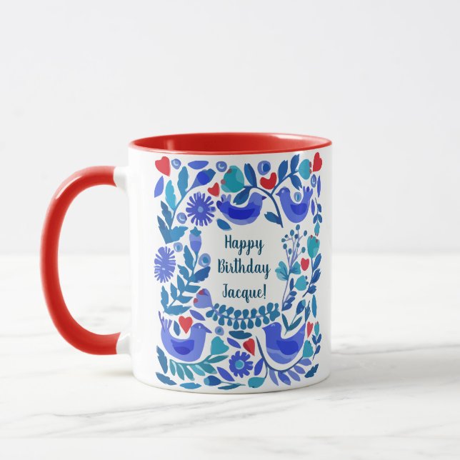 Mug Art folklorique Bluebird cadeau d'anniversaire per (Gauche)