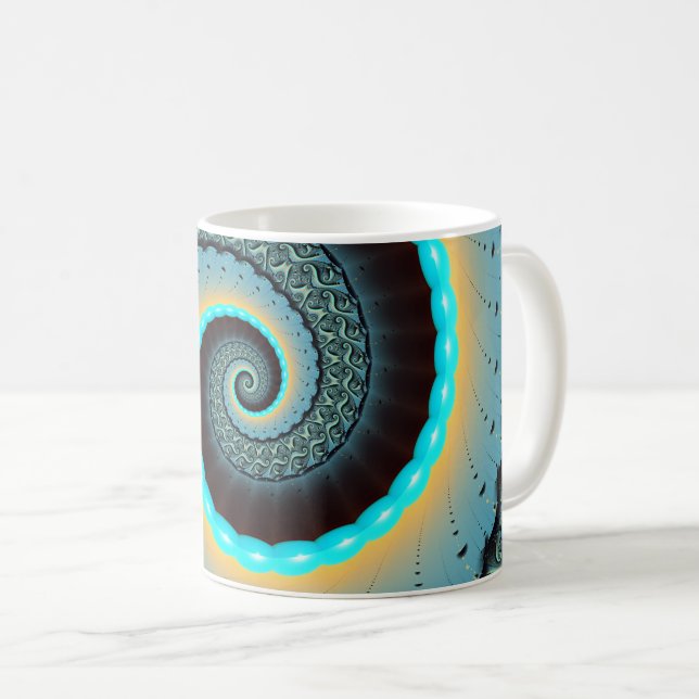 Mug Art fractal abstrait bleu turquoise orange Spirale (Devant droit)