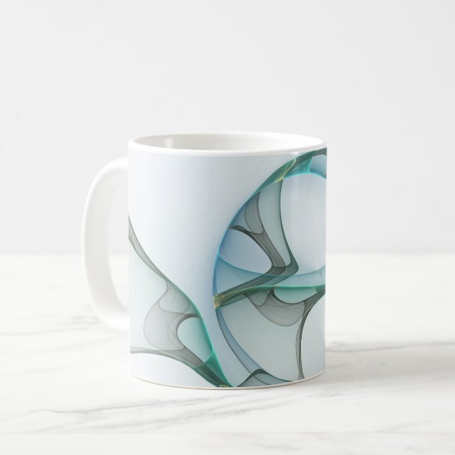 Mug Art fractal abstrait moderne bleu turquoise gris (Devant gauche)