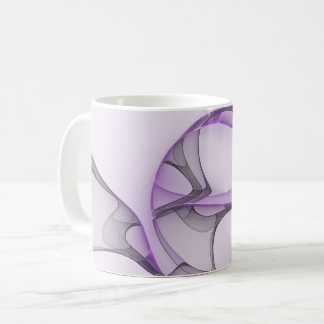 Mug Art fractal abstrait moderne lavande gris (Devant gauche)