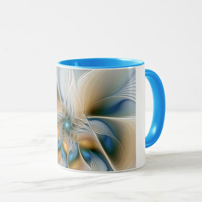 Mug Art fractal de fantaisie abstraite avec du bleu (Devant droit)