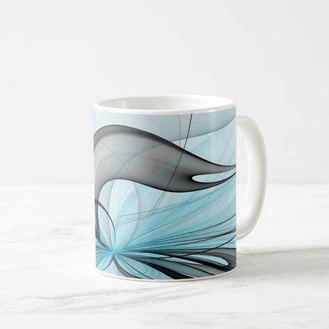 Mug Art fractal moderne gris anthracite abstrait bleu (Devant droit)