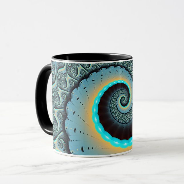 Mug Art fractal spirale abstrait bleu turquoise orange (Devant gauche)