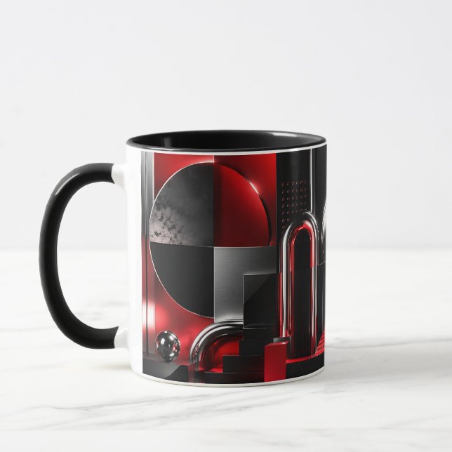 Mug Art géométrique abstrait dynamique rouge et noir C (Gauche)