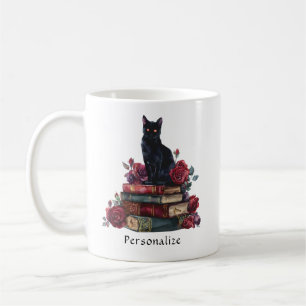 Mug Art gothique Chat noir Antique Livres Crimson Rose