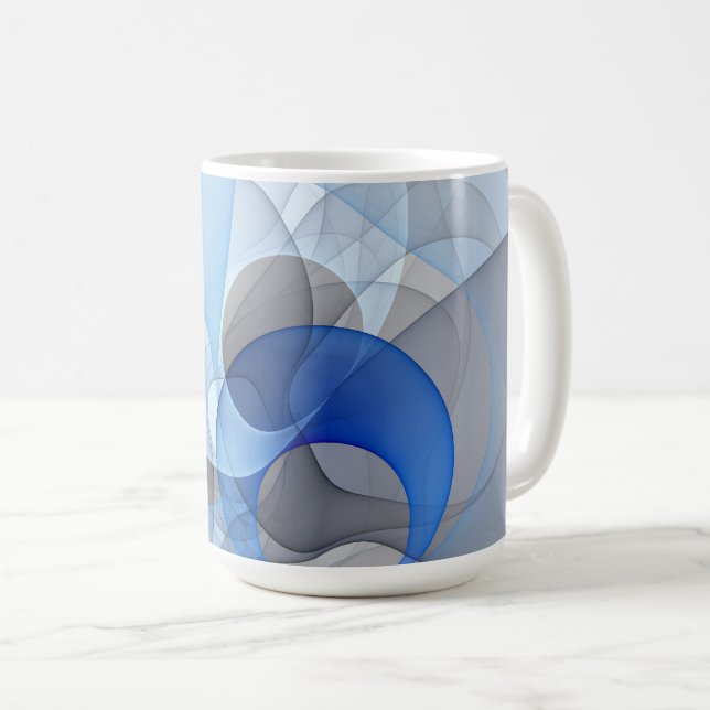 Mug Art graphique fractal abstrait bleu gris moderne (Devant droit)