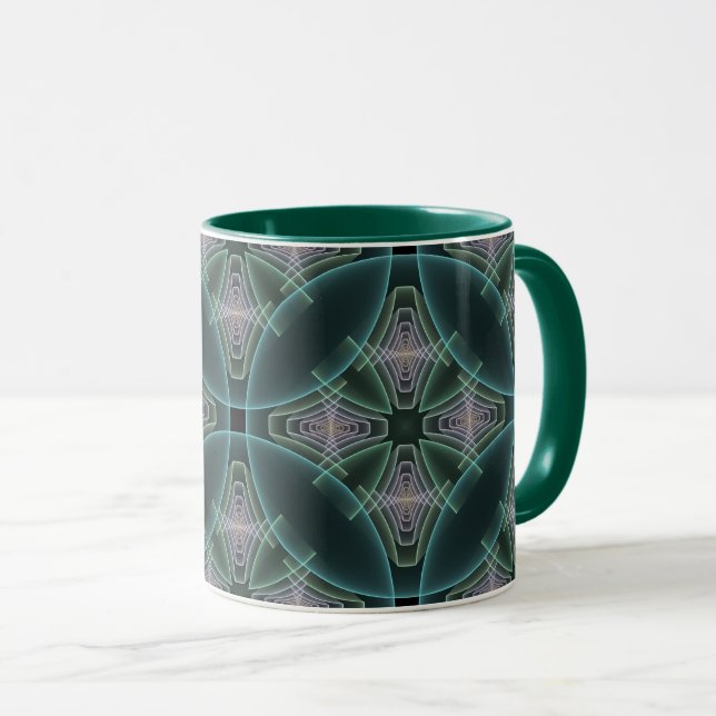 Mug Art graphique géométrique fractal sarcelle moderne (Devant droit)