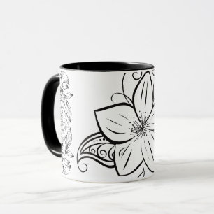 Mug Art Graphique Monochrome, Belle Fleur