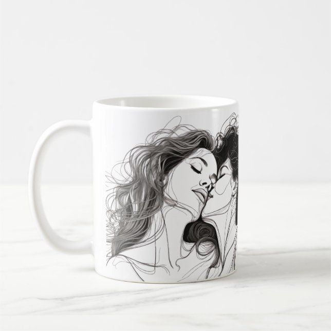Mug Art Lesbienne De Ligne De Baiser Avec Belle Légend (Gauche)