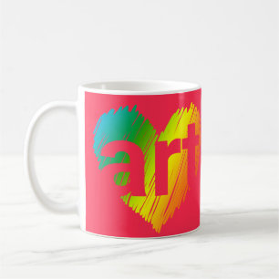 Mug Art Lover, Big Heart with word Art, Creative Art