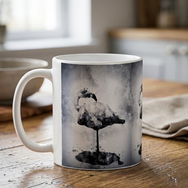 Mug Art moderne au lavis d'aquarelle noir et blanc de  (Modern Flamingo Black and White Watercolor Art. Coffee Mug)