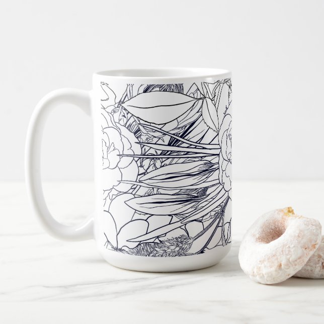 Mug Art Moderne Ligne Main Tirée Floral Girly Design (Avec donut)