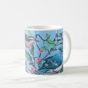 Mug Art Moderne Roses et Oiseaux Bleus avec Verset de 