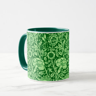 Mug Art Nouveau Carnation Damask, Emerald Green