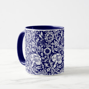 Mug Art Nouveau Carnation Damask, Navy et Blanc