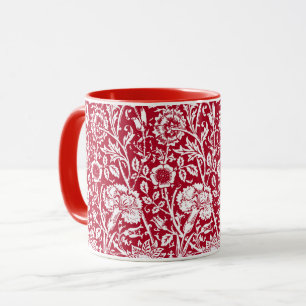 Mug Art Nouveau Carnation Damask, rouge et blanc