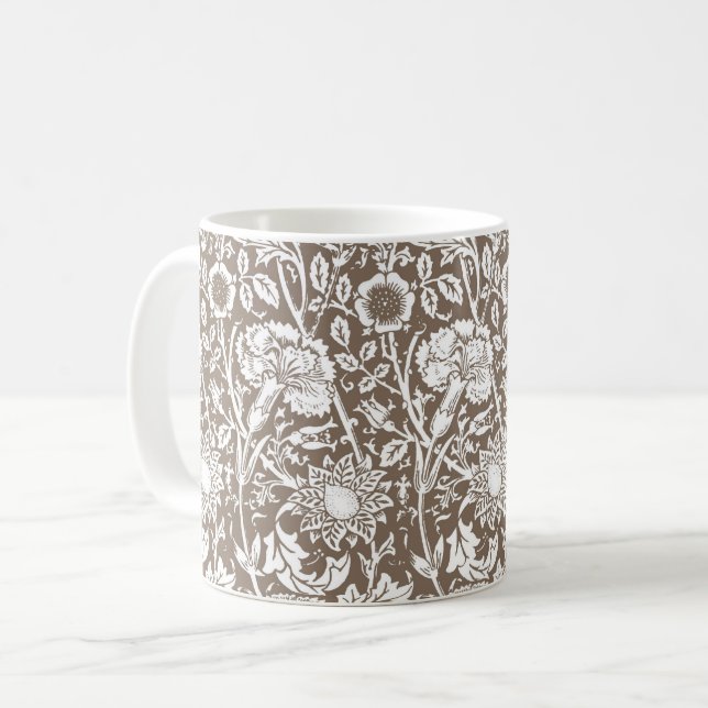 Mug Art Nouveau Carnation Damask, Taupe et blanc (Devant gauche)