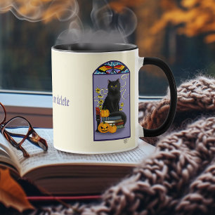 Mug Art Nouveau Chat Noir Citrouille Violet Automne Ja