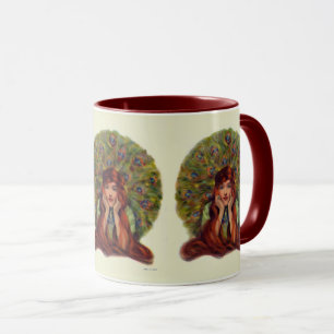 Mug Art nouveau déco élégante femme paon plumes