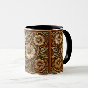 Mug Art Nouveau Décor Vintage Majolique Floral Artisan