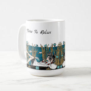 Mug Art Nouveau Fille Relaxante En Étang