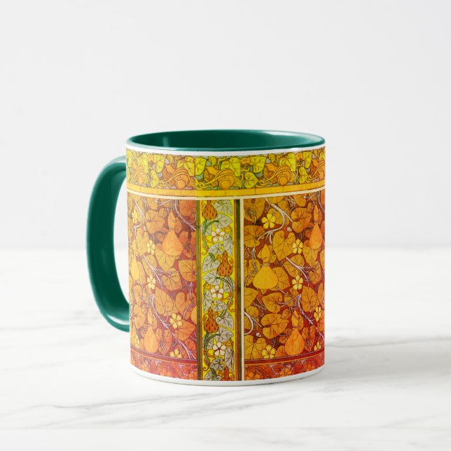 Mug Art nouveau floral gourde élégant automne vert ora (Devant gauche)